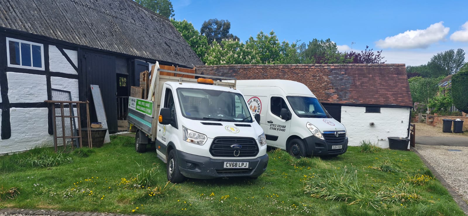 Wider view of the Clearz All tipper and Midlands van at the barn